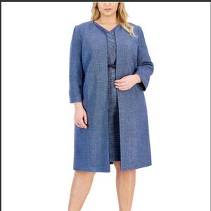 Kasper Plus Size Collarless 3/4-Sleeve Tweed Topper Jacket